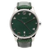  Shop Authentic Gucci G-Timeless Mother of Pearl Green Dial Green Leather Strap Watch For Women - YA1264042 - Luxxuri