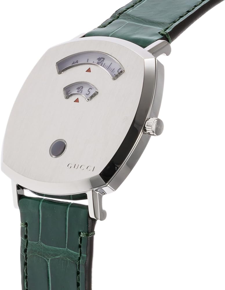  Shop Authentic Gucci Grip Quartz Silver Dial Green Leather Strap Watch For Women - YA157414 - Luxxuri