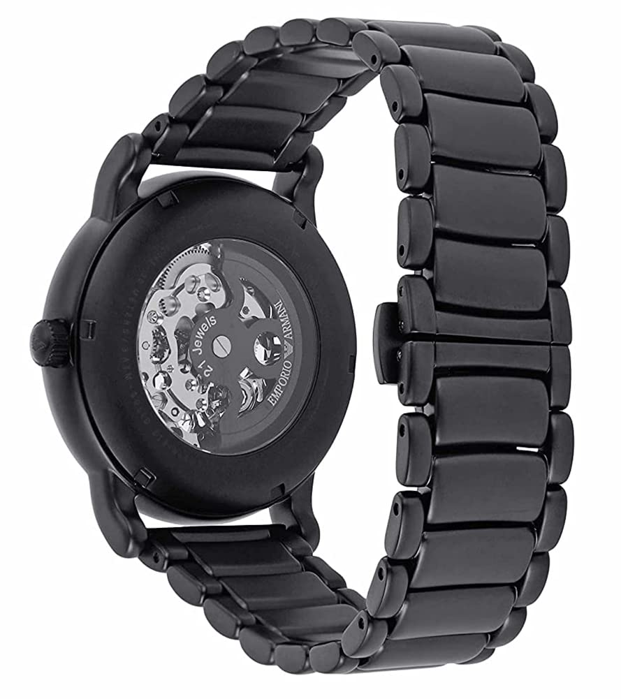  Shop Authentic Emporio Armani Meccanico Skeleton Black Dial Black Steel Strap Watch For Men - AR60045 - Luxxuri