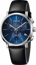  Shop Authentic Calvin Klein Chronograph Blue Dial Black Leather Strap Watch for Men - K8Q371CN - Luxxuri