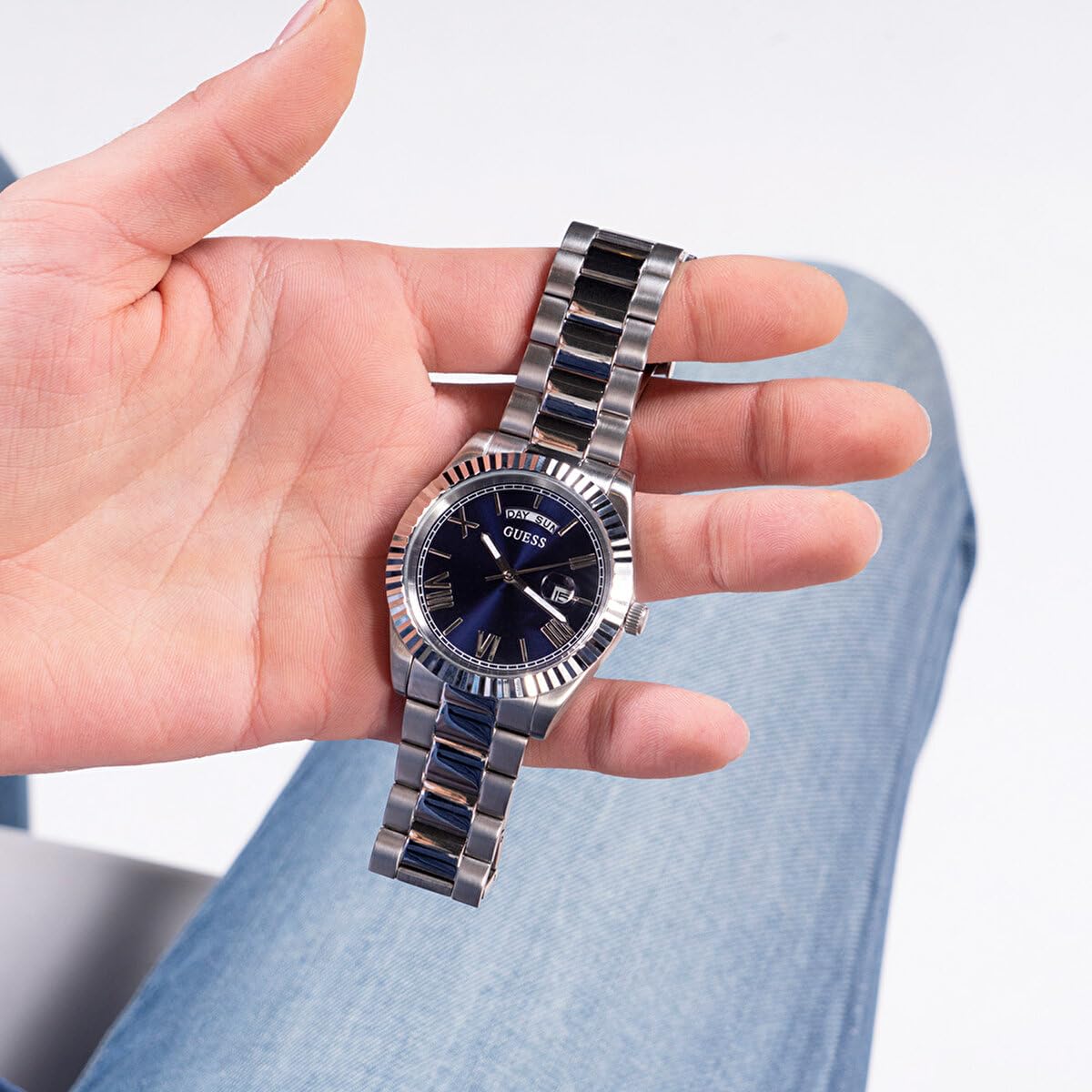  Shop Authentic Guess Connoisseur Blue Dial Silver Steel Strap Watch for Men - GW0265G7 - Luxxuri