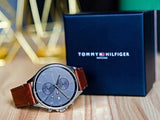  Shop Authentic Tommy Hilfiger West Chronograph Grey Dial Brown Leather Strap Watch For Men - 1791710 - Luxxuri