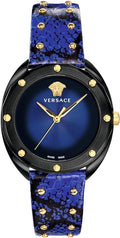  Shop Authentic Versace Shadov Quartz Black Dial Blue Leather Strap Watch for Men - VEBM00418 - Luxxuri