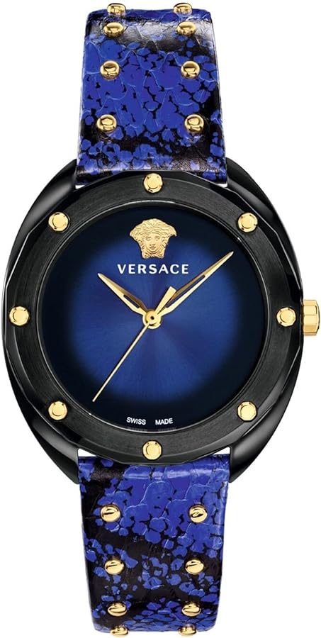  Shop Authentic Versace Shadov Quartz Black Dial Blue Leather Strap Watch for Men - VEBM00418 - Luxxuri