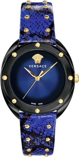  Shop Authentic Versace Shadov Quartz Black Dial Blue Leather Strap Watch for Men - VEBM00418 - Luxxuri