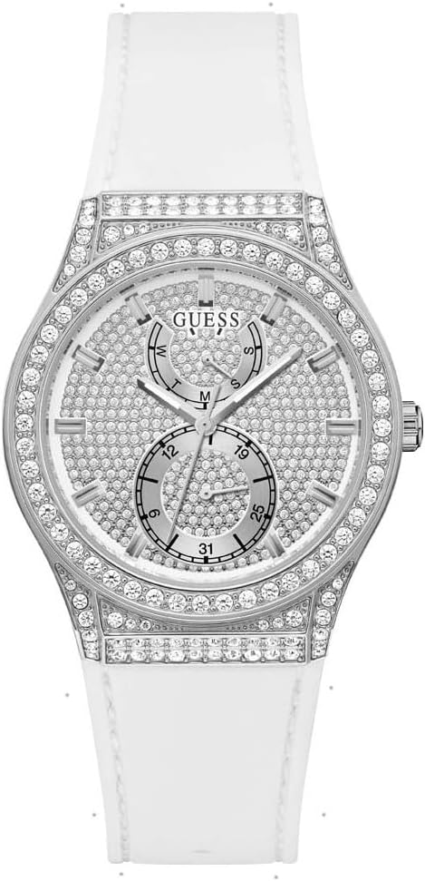  Shop Authentic Guess Princess Crystals Silver Dial White Silicone Strap Watch For Women - GW0439L1 - Luxxuri