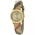  Shop Authentic Burberry The City Gold Dial Haymarket Brown Leather Strap Watch for Women - BU9219 - Luxxuri