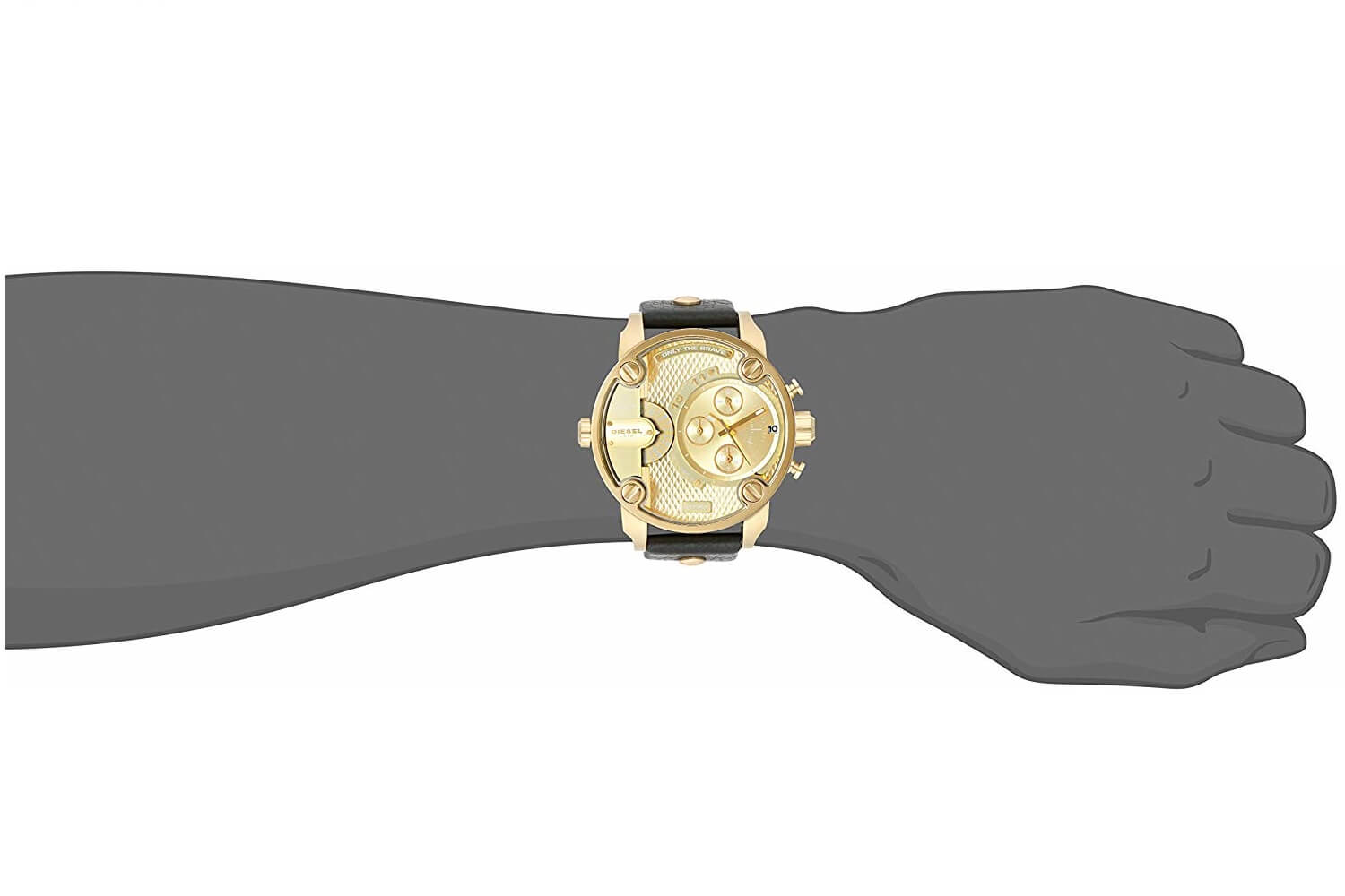 Diesel Mr Daddy Gold Dial Black Leather Strap Watch For Men - DZ7363