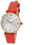  Shop Authentic Emporio Armani Gianni T Bar Silver Dial Red Leather Strap Watch For Women - AR1876 - Luxxuri