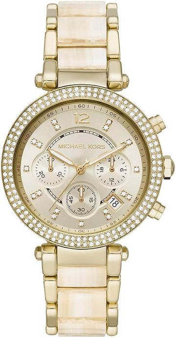  Shop Authentic Michael Kors Parker Chronograph Gold Dial Gold Steel Strap Watch For Women - MK6831 - Luxxuri