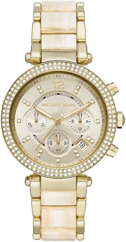  Shop Authentic Michael Kors Parker Chronograph Gold Dial Gold Steel Strap Watch For Women - MK6831 - Luxxuri