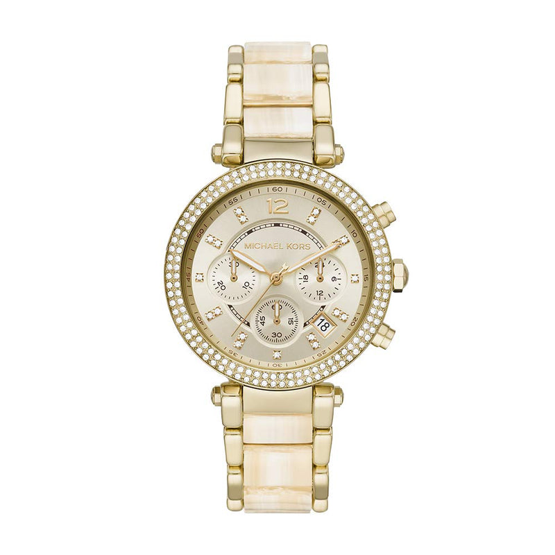  Shop Authentic Michael Kors Parker Chronograph Gold Dial Gold Steel Strap Watch For Women - MK6831 - Luxxuri