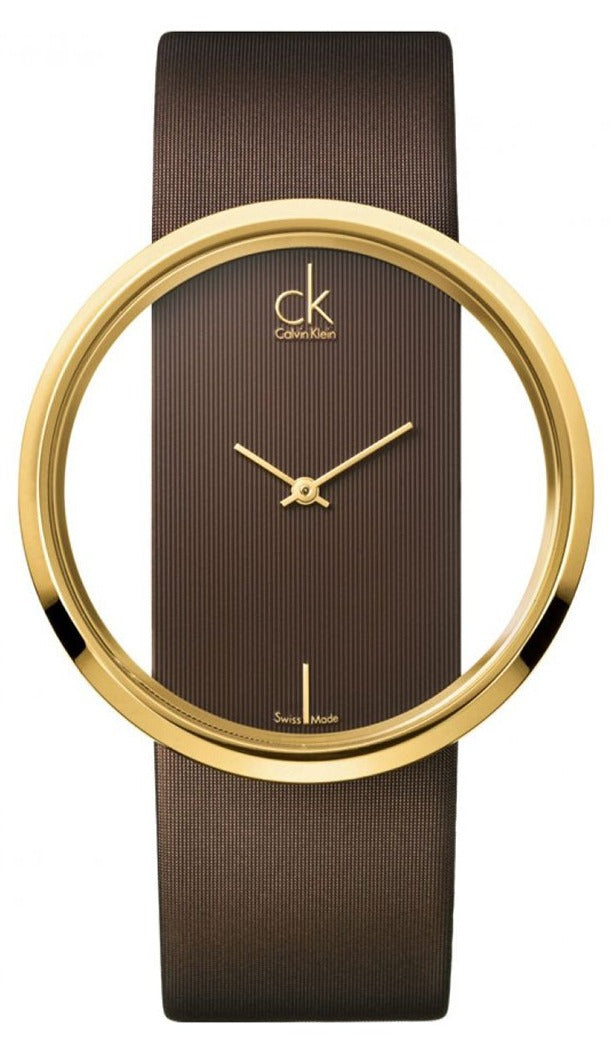  Shop Authentic Calvin Klein Glam Transparent Dial Brown Leather Strap Watch for Women - K9423503 - Luxxuri