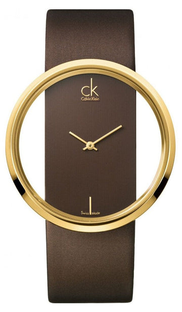  Shop Authentic Calvin Klein Glam Transparent Dial Brown Leather Strap Watch for Women - K9423503 - Luxxuri