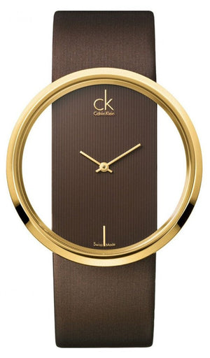  Shop Authentic Calvin Klein Glam Transparent Dial Brown Leather Strap Watch for Women - K9423503 - Luxxuri