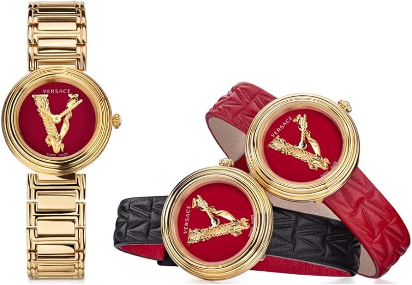  Shop Authentic Versace Virtus Mini Quartz Red Dial Gold Steel Strap Watch For Women - VET300321 - Luxxuri