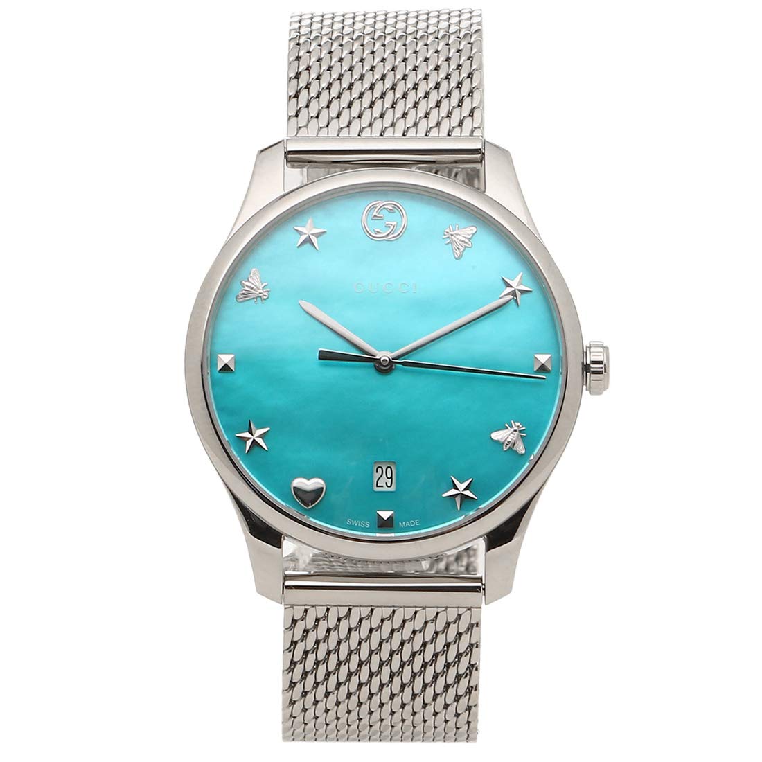 Gucci G-Timeless Turquiose Mother of Pearl Dial Silver Mesh Bracelet Watch For Women - YA1264039
