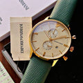  Shop Authentic Emporio Armani Chronograph Champagne Dial Green Leather Strap Watch For Men - AR1722 - Luxxuri