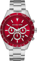 Michael Kors Layton Chronograph Red Dial Silver Steel Strap Watch For Men - MK8822