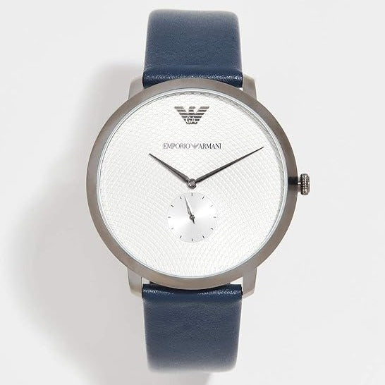  Shop Authentic Emporio Armani Modern Slim Analog Silver Dial Blue Leather Strap Watch For Men - AR11214 - Luxxuri