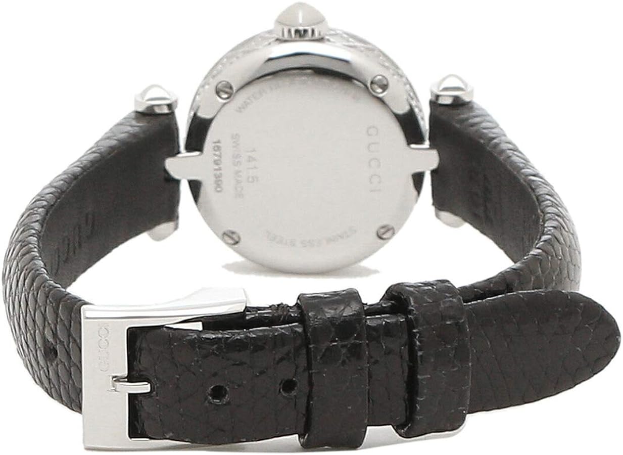  Shop Authentic Gucci Diamantissima Diamonds Mother of Pearl Dial Black Leather Strap Watch For Women - YA141511 - Luxxuri