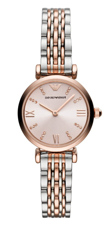  Shop Authentic Emporio Armani Gianni T Bar Pink Dial Two Tone Steel Strap Watch For Women - AR11223 - Luxxuri