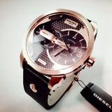  Shop Authentic Diesel Mini Daddy Dual Time Black & Gold Dial Black Leather Strap Watch For Men - DZ7317 - Luxxuri