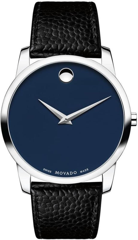  Shop Authentic Movado Museum Blue Dial Black Leather Strap Watch For Men - 607013 - Luxxuri