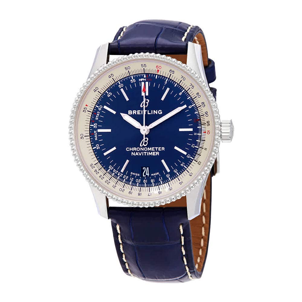  Shop Authentic Breitling Navitimer Automatic 38mm Blue Dial Blue Leather Strap Mens Watch - A17325211C1P1 - Luxxuri