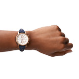  Shop Authentic Fossil Original Boyfriend Chronograph White Dial Navy Blue Leather Strap Watch for Women - ES3838 - Luxxuri
