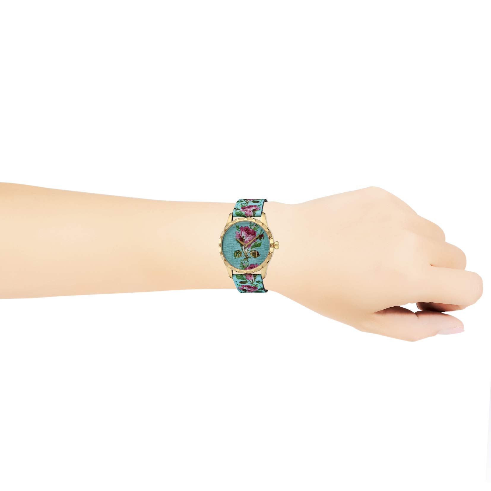Gucci G Timeless Floral Turquoise Dial Turquoise Leather Strap Watch For Women - YA1264085