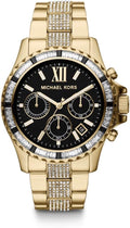 Michael Kors Everest Chronograph Black Dial Gold Steel Strap Watch For Women - MK5828