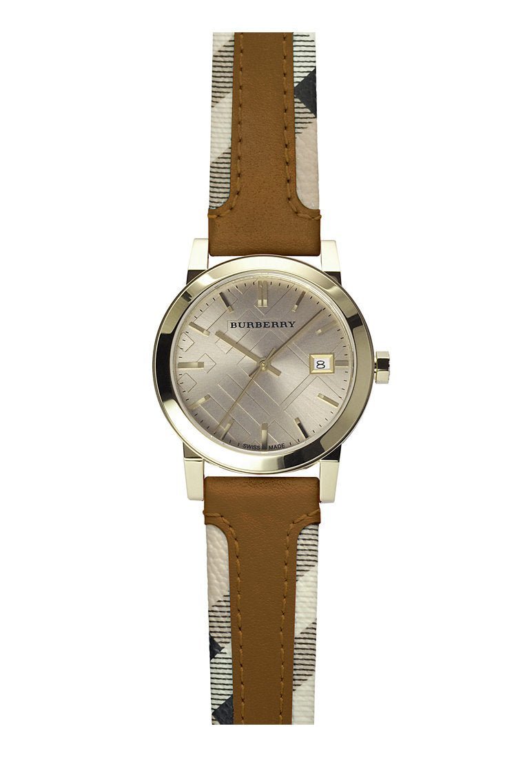  Shop Authentic Burberry The City Gold Dial Brown Leather Strap Watch for Women - BU9133 - Luxxuri