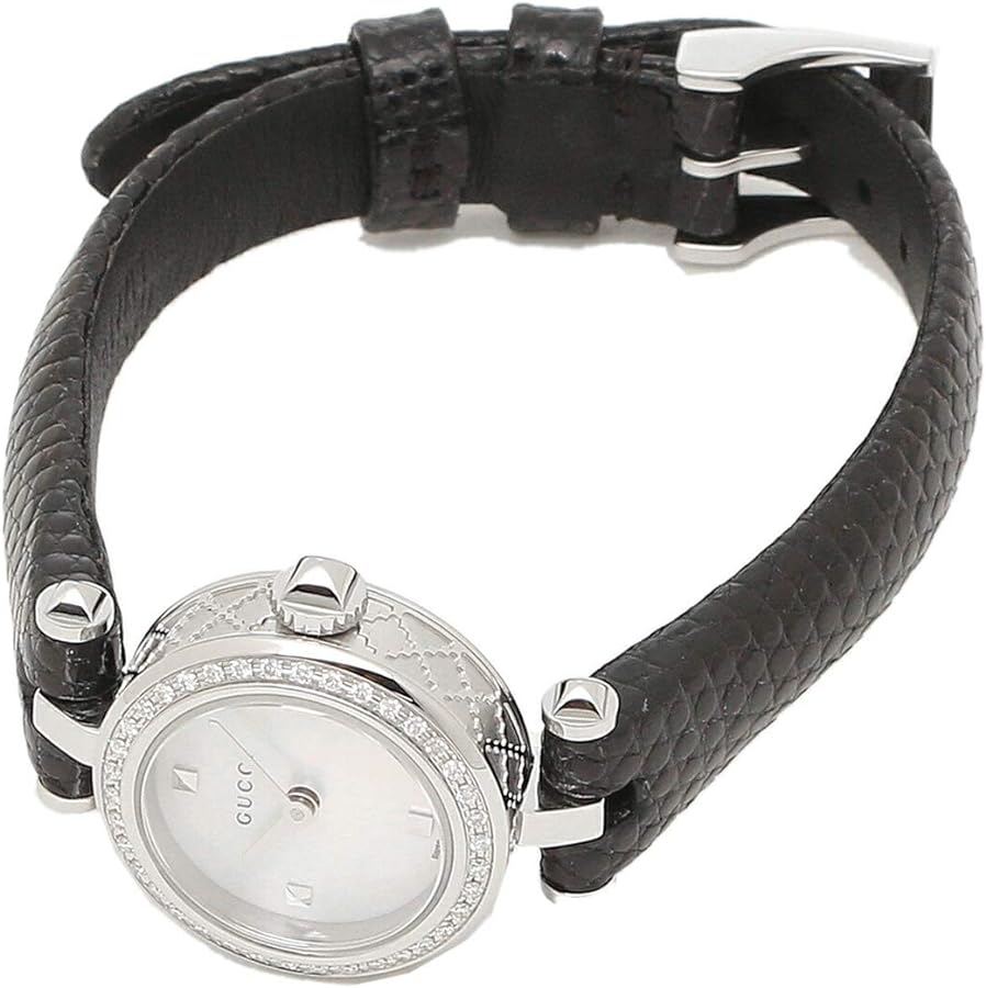  Shop Authentic Gucci Diamantissima Diamonds Mother of Pearl Dial Black Leather Strap Watch For Women - YA141511 - Luxxuri