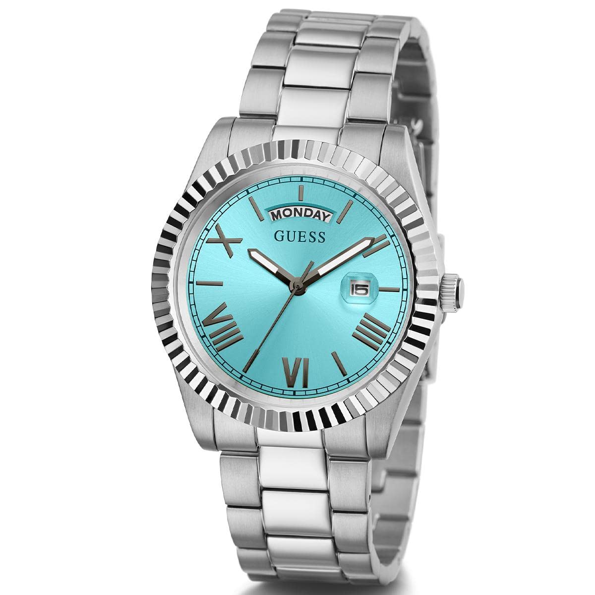  Shop Authentic Guess Connoisseur Turquoise Dial Silver Steel Strap Watch for Men - GW0265G11 - Luxxuri