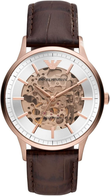  Shop Authentic Emporio Armani Meccanico Automatic Silver Dial Brown Leather Strap Watch For Men - AR60039 - Luxxuri