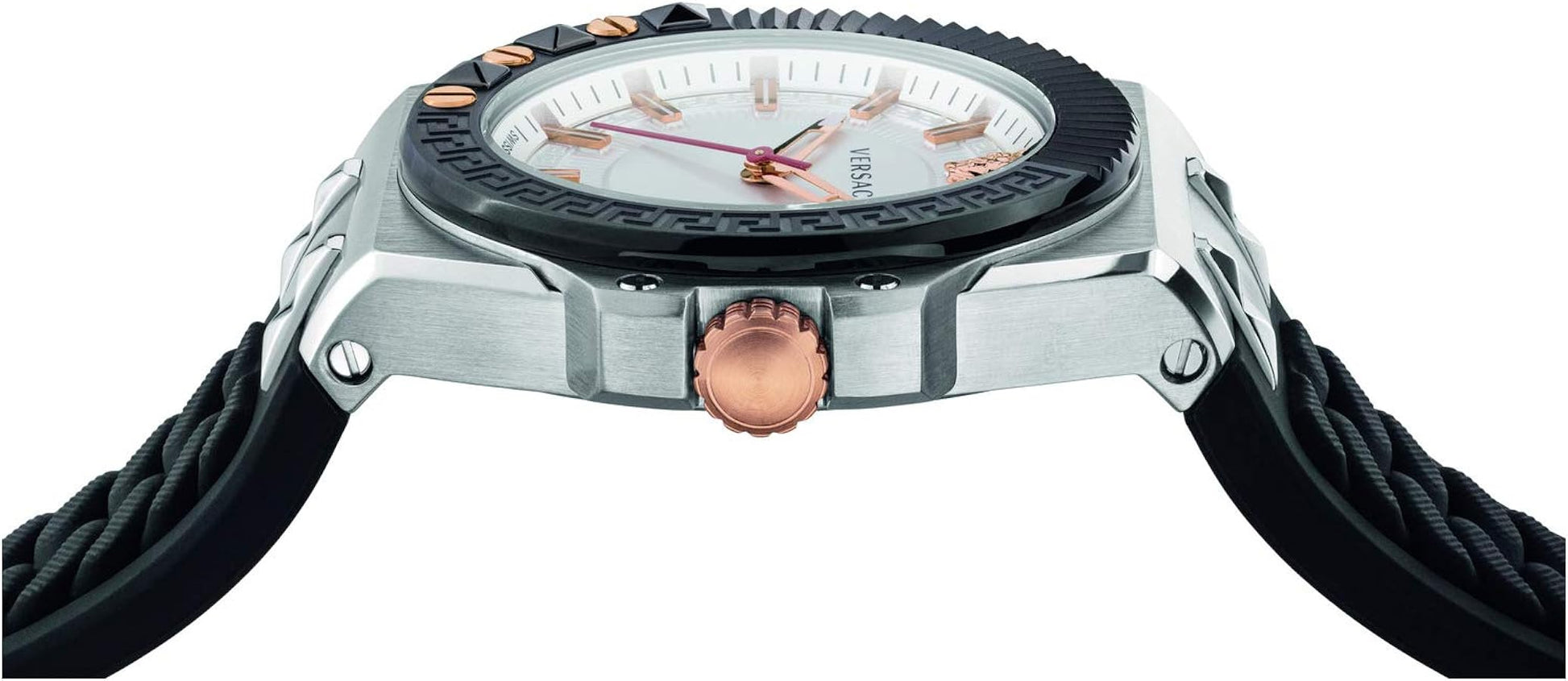 Versace Chain Reaction Quartz White Dial Black Rubber Strap Watch for Men - VEDY00219