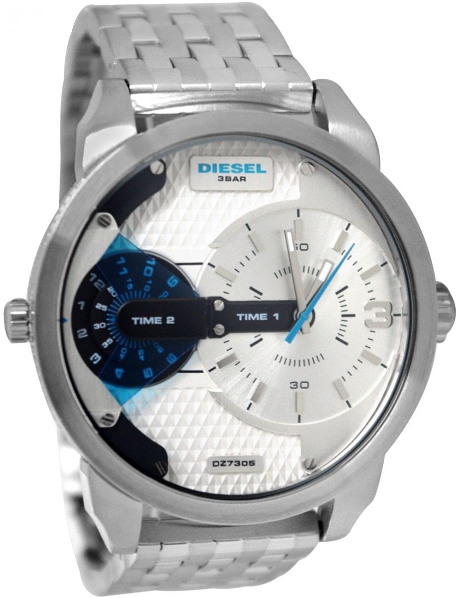  Shop Authentic Diesel Mini Daddy Dual Time Silver Dial Stainless Steel Watch For Men - DZ7305 - Luxxuri