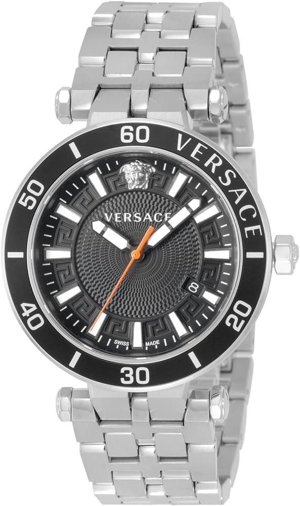 Versace Greca Sport Quartz Black Dial Silver Steel Strap Watch For Men - VEZ300321