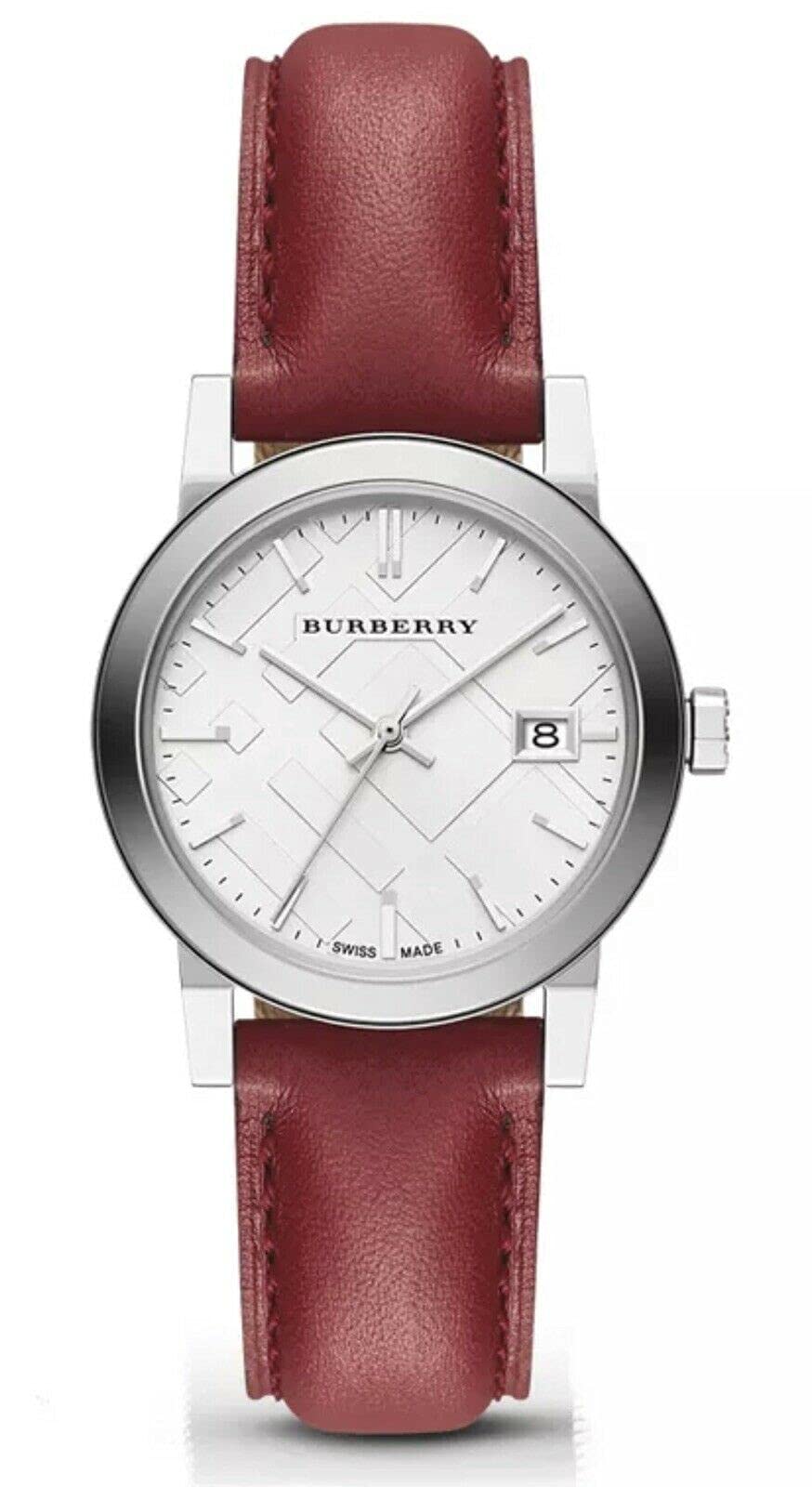  Shop Authentic Burberry The City Silver Dial Red Leather Strap Watch for Women - BU9129 - Luxxuri
