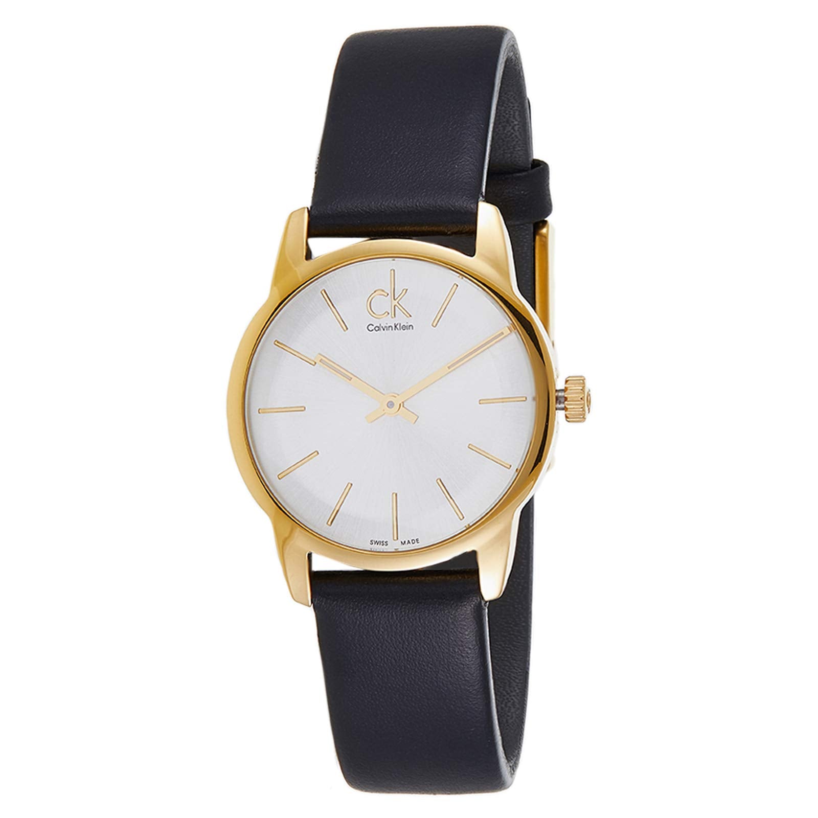  Shop Authentic Calvin Klein City Silver Dial Black Leather Strap Watch For Women - K2G23520 - Luxxuri