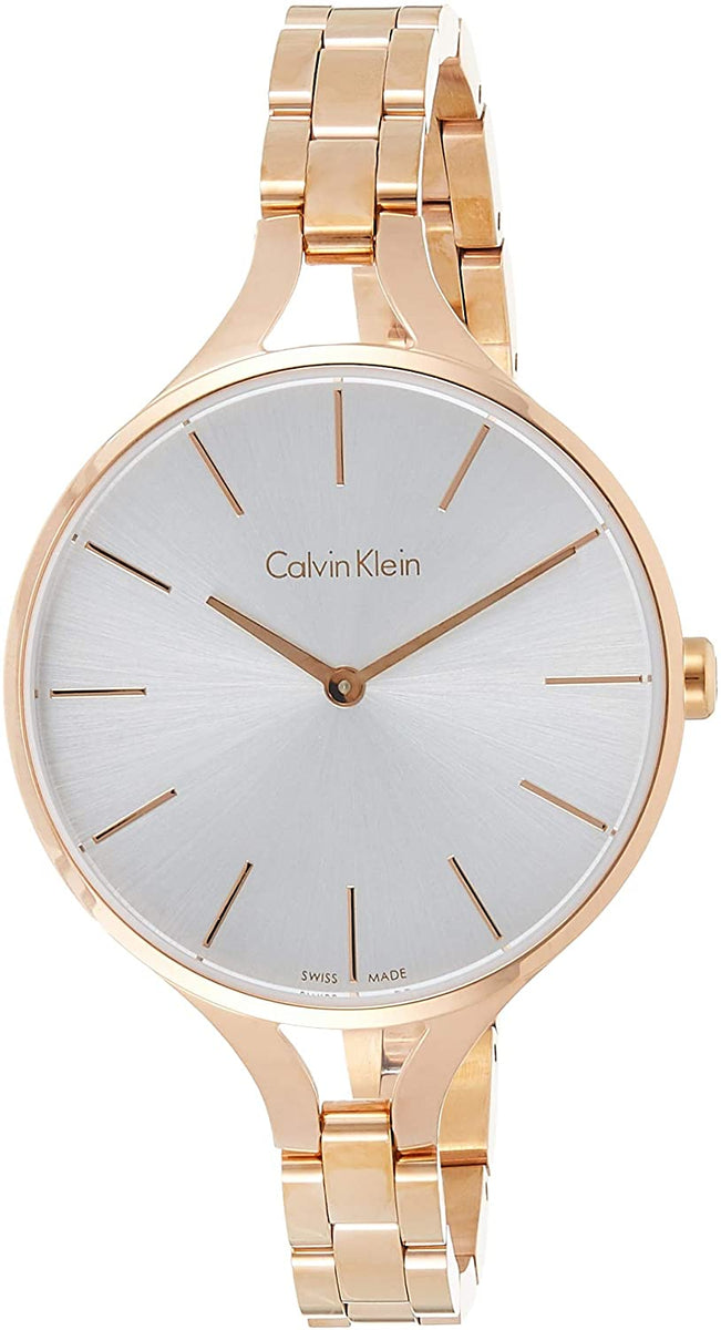  Shop Authentic Calvin Klein Graphic Silver Dial Rose Gold Steel Strap Watch for Women - K7E23646 - Luxxuri