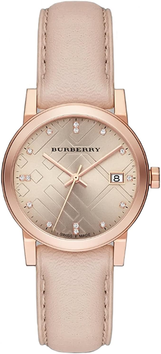  Shop Authentic Burberry The City Diamonds Beige Dial Beige Leather Strap Watch for Women - BU9131 - Luxxuri