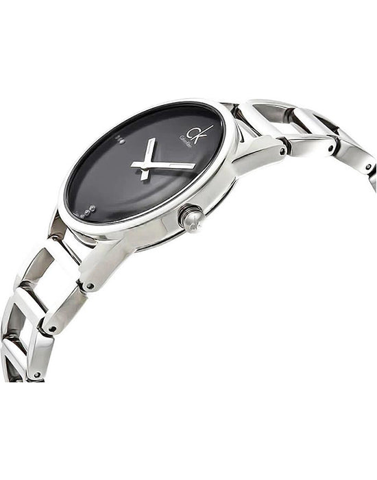  Shop Authentic Calvin Klein Stately Black Dial Silver Steel Strap Watch for Women - K3G2312S - Luxxuri
