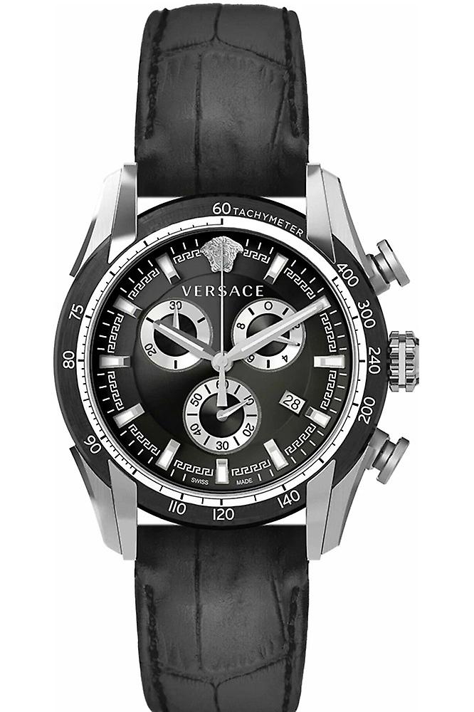  Shop Authentic Versace V Ray Chronograph Quartz Black Dial Black Leather Strap Watch For Men - VE2I00121 - Luxxuri