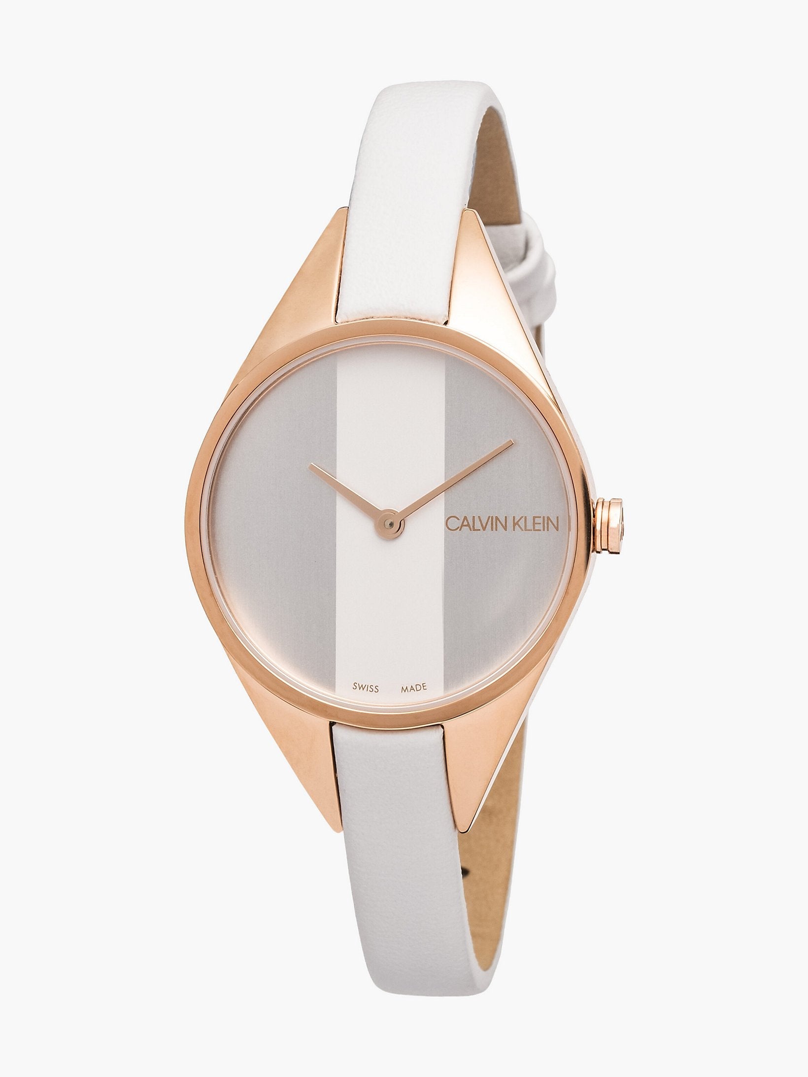  Shop Authentic Calvin Klein Rebel White Grey Dial White Leather Strap Watch for Women - K8P236L6 - Luxxuri