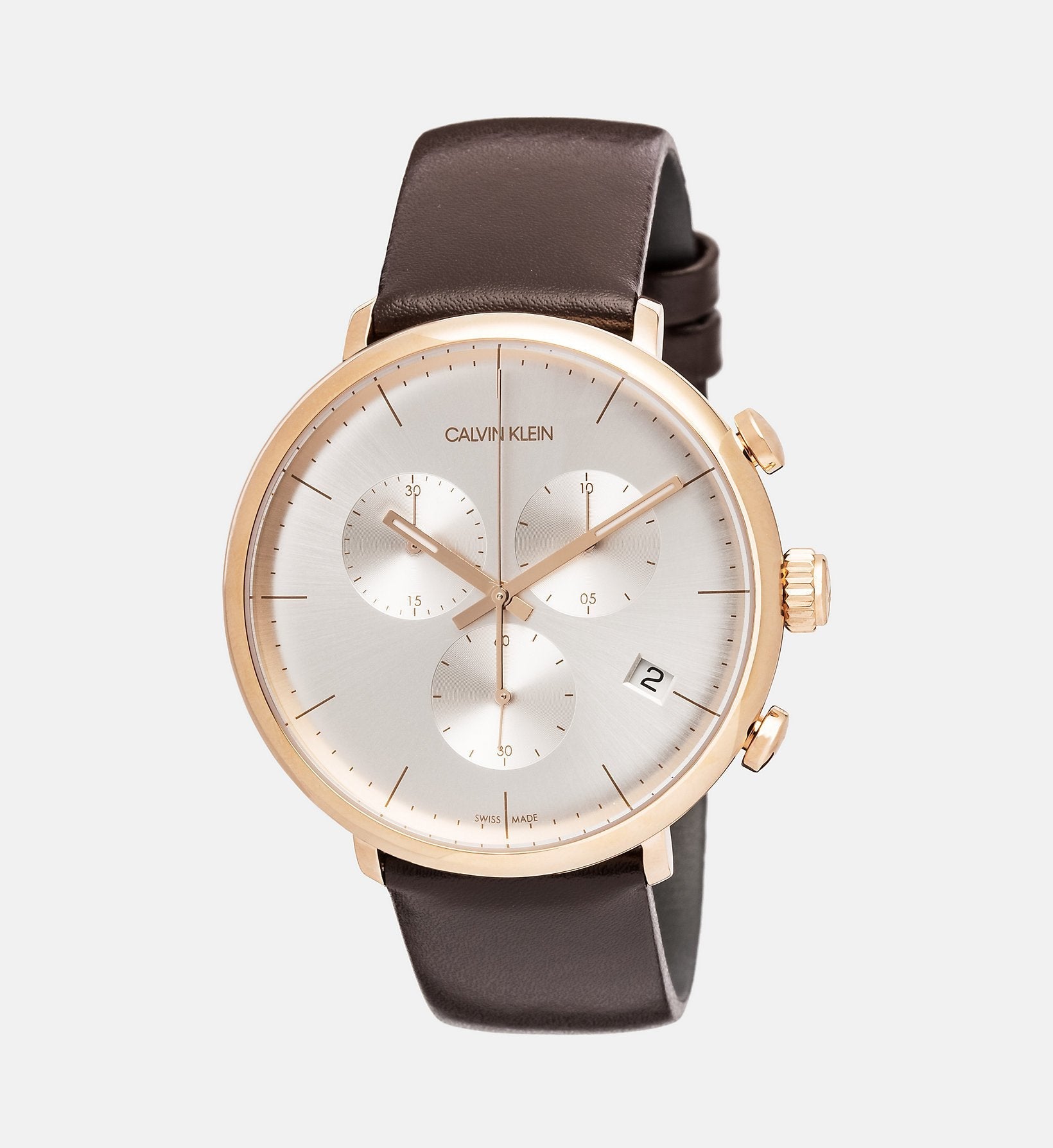  Shop Authentic Calvin Klein High Noon Silver Dial Brown Leather Strap Watch for Men - K8M276G6 - Luxxuri