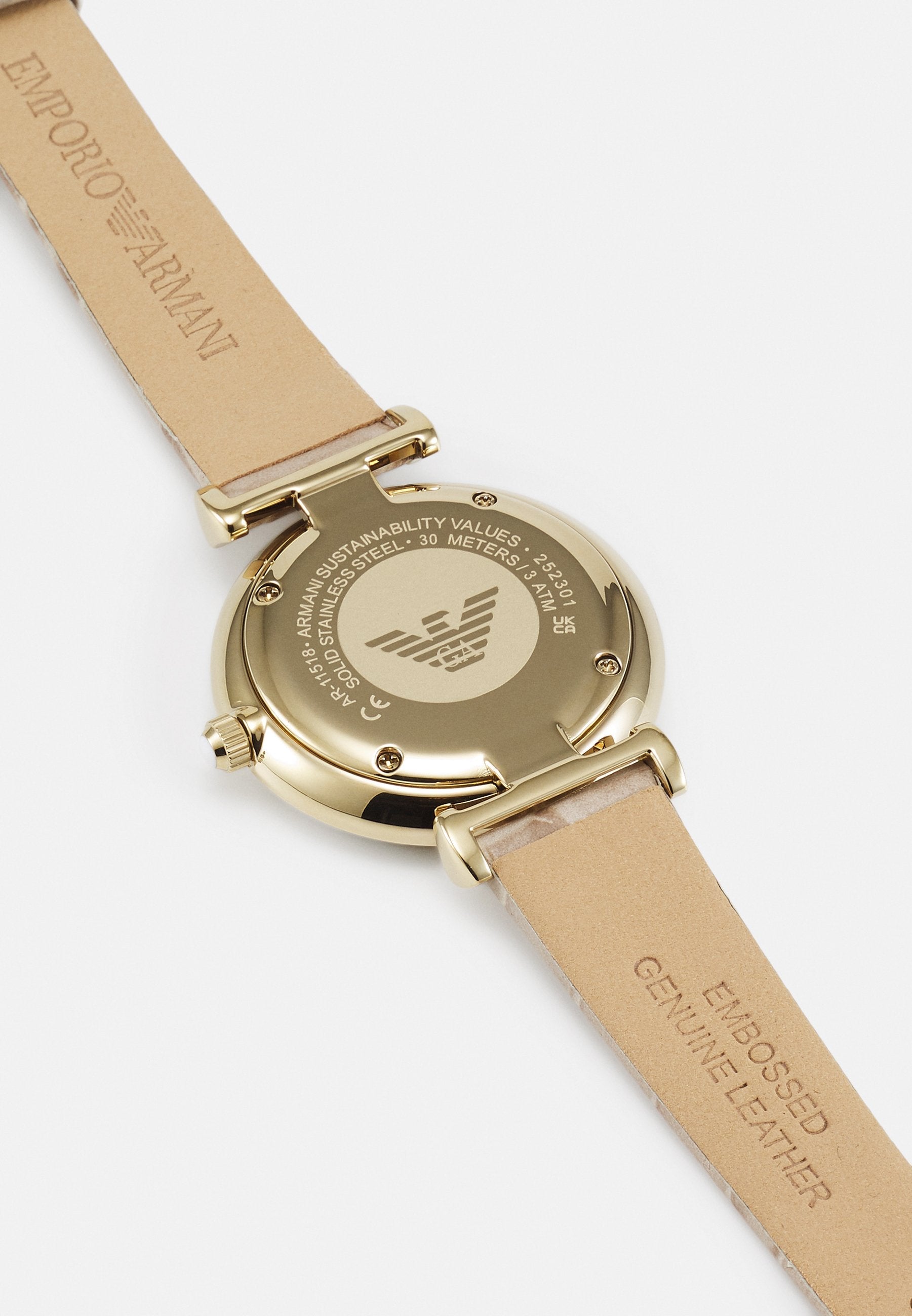Emporio Armani Gianni T Bar Crystals Silver Dial Brown Leather Strap Watch For Women - AR11518