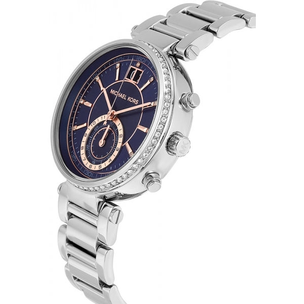  Shop Authentic Michael Kors Sawyer Navy Blue Dial Silver Steel Strap Watch for Women - MK6224 - Luxxuri