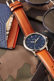  Shop Authentic Fossil Minimalist Blue Dial Brown Leather Strap Watch for Men - FS5304 - Luxxuri